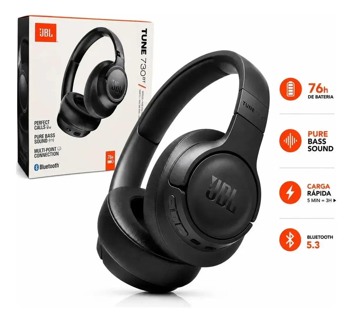 Fone de Ouvido Bluetooth JBL Tune 730BT Headphones Over-ear Preto